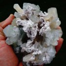 APOPHYLLITE LIGHT GREEN CRYSTAL WITH STILBITE BLADE ON WHITE MATRIX  !!!L-6