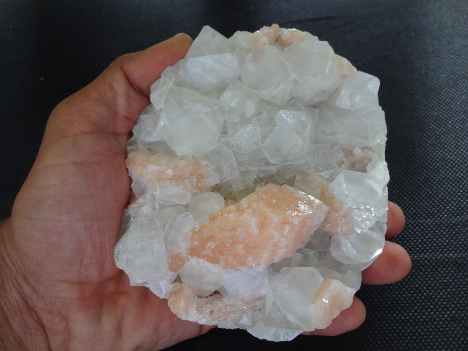 APOPHYLLITE CRYSTAL BUNCH WITH STILBTE BLADE ON  MATRIX   B-2