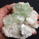 APOPHYLLITE GREEN COLOR CRYSTAL WITH STILBITE BLADE ON WHITE MATRIX  !! B-2