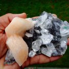 APOPHYLLITE CRYSTAL WITH STILBITE BLADE ON CHALCEDONY   B# -6