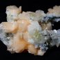 GREEN SHINY APOPHYLLITE CRYSTAL BUNCH WITH STILBITE ON WHITE CHALCEDONY E-#4-16