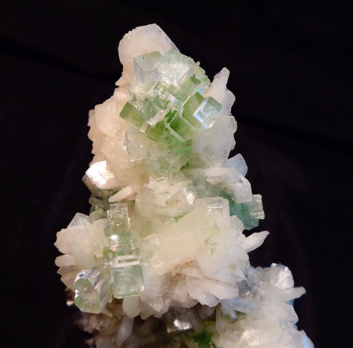 GLORIOUS GREEN APOPHYLLITE FLOWER WITH STILBITE BLADE BUNCH ON MATRIX  !!S-4