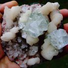 APOPHYLLITE GREEN CRYSTAL WITH STILBITE BLADE ON HEULANDITE  !!! G-3