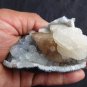 CALCITE HONEY COLOR ON AMETHYST MATRIX  !! B-2