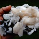 STILBITE BLADE BUNCH WITH APOPHYLLITE CRYSTAL ON BLACK CHALCEDONY !! B-3