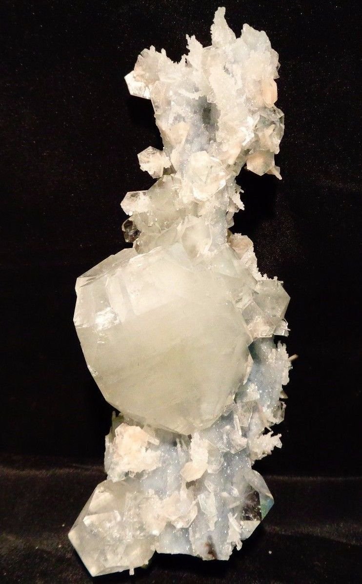 WATER CLEAR APOPHYLLITE CRYSTAL WITH STILBITE BLADE ON BLUE CHALCEDONY !! S-#07