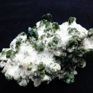 HEULANDITE GREEN CRYSTALS ON WHITE MINERAL SPECIMEN # G-4