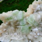 APOPHYLLITE GREEN CRYSTAL WITH STILBITE BLADE  !! B-3