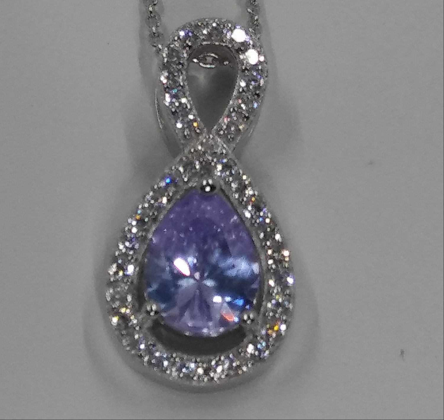 Sterling Silver Pear Shaped Amethyst CZ Pendant and Chain