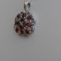 Sterling Silver Flower Shaped Dark Garnet CZ Pendant and Chain
