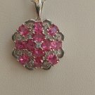 Sterling Silver Flower Shaped Red Corundum CZ Pendant and Chain