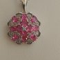 Sterling Silver Flower Shaped Red Corundum CZ Pendant and Chain