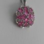 Sterling Silver Flower Shaped Red Corundum CZ Pendant and Chain
