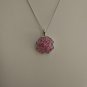 Sterling Silver Flower Shaped Red Corundum CZ Pendant and Chain