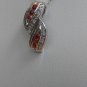 Sterling Silver Double Leaf Dark Garnet CZ Pendant and Chain