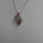 Sterling Silver Double Leaf Dark Garnet CZ Pendant and Chain