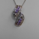 Sterling Silver Double Leaf Amethyst CZ Pendant and Chain