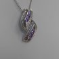 Sterling Silver Double Leaf Amethyst CZ Pendant and Chain