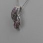 Sterling Silver Double Leaf Pink CZ Pendant and Chain