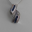 Sterling Silver Double Leaf Sapphire Blue CZ Pendant and Chain