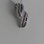 Sterling Silver Double Leaf Sapphire Blue CZ Pendant and Chain