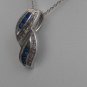 Sterling Silver Double Leaf Sapphire Blue CZ Pendant and Chain