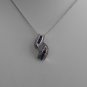 Sterling Silver Double Leaf Sapphire Blue CZ Pendant and Chain