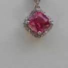 Sterling Silver Radiant Cut Red Corundum CZ Pendant and Chain