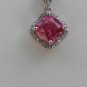 Sterling Silver Radiant Cut Red Corundum CZ Pendant and Chain