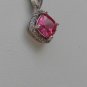 Sterling Silver Radiant Cut Red Corundum CZ Pendant and Chain