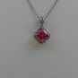 Sterling Silver Radiant Cut Red Corundum CZ Pendant and Chain