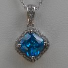 Sterling Silver Radiant Cut Blue Topaz CZ Pendant and Chain