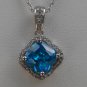 Sterling Silver Radiant Cut Blue Topaz CZ Pendant and Chain