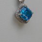 Sterling Silver Radiant Cut Blue Topaz CZ Pendant and Chain