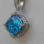 Sterling Silver Radiant Cut Blue Topaz CZ Pendant and Chain