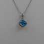 Sterling Silver Radiant Cut Blue Topaz CZ Pendant and Chain