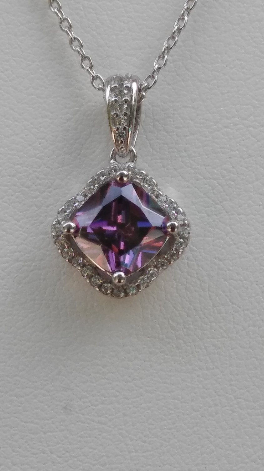 Sterling Silver Radiant Cut Amethyst CZ Pendant and Chain