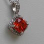 Sterling Silver Radiant Cut Light Orange CZ Pendant and Chain