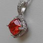 Sterling Silver Radiant Cut Light Orange CZ Pendant and Chain