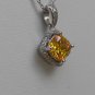 Sterling Silver Radiant Cut Yellow CZ Pendant and Chain