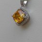 Sterling Silver Radiant Cut Yellow CZ Pendant and Chain