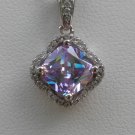 Sterling Silver Radiant Cut Lavender CZ Pendant and Chain