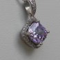 Sterling Silver Radiant Cut Lavender CZ Pendant and Chain