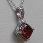 Sterling Silver Radiant Cut Dark Garnet CZ Pendant and Chain