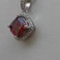 Sterling Silver Radiant Cut Dark Garnet CZ Pendant and Chain