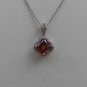 Sterling Silver Radiant Cut Dark Garnet CZ Pendant and Chain