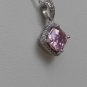 Sterling Silver Radiant Cut Pink CZ Pendant and Chain