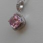 Sterling Silver Radiant Cut Pink CZ Pendant and Chain