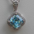 Sterling Silver Radiant Cut Aquamarine CZ and Chain