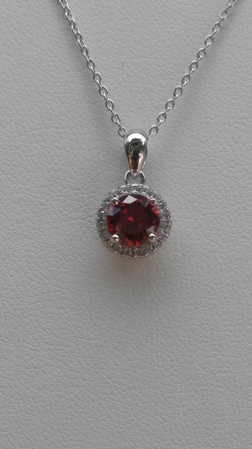 Sterling Silver Circle Dark Garnet CZ and Chain